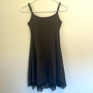ADAM LEVINE faux suede black dress with lace bottom spaghetti adj strap size XS